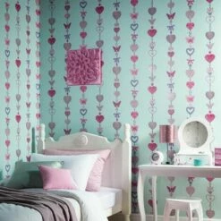 Arthouse Tiffany Hearts Stripe Wallpaper (10m X 53cm) (Duck Egg Blue) -ARTHOUSE SHOP 70395280 3