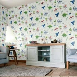 Dino Doodles Multicoloured Wallpaper Dinosaurs Kids Bedroom Animals Arthouse -ARTHOUSE SHOP 7916185 3