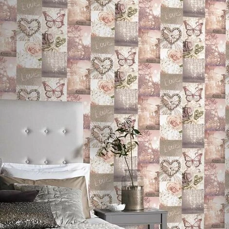 Love Paris Wallpaper Blush Pink Arthouse Glitter Sparkle Butterfly Flower Love Paris Wallpaper Blush Pink Arthouse Glitter Sparkle Butterfly Flower -ARTHOUSE SHOP 8901275 2