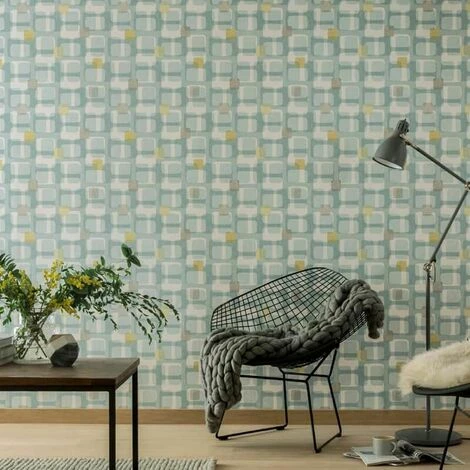 Teal Grey Yellow Retro Block Pattern Wallpaper Arthouse Vintage Geometric Luxury Teal Grey Yellow Retro Block Pattern Wallpaper Arthouse Vintage Geometric Luxury -ARTHOUSE SHOP 8901277 2